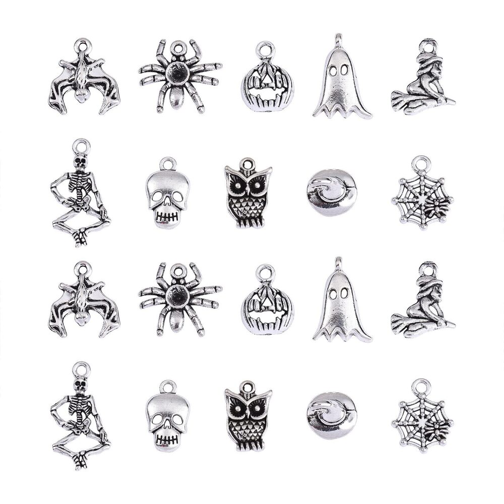 1130 100Pcs 10 Styles Halloween Theme Tibetan Style Alloy Charms Pendants